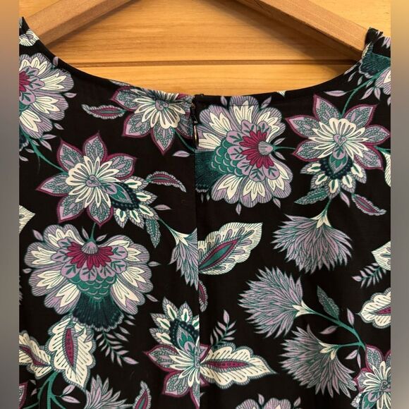 NWT Loft Size 12 Viscose Dark Floral Leaf V Neck Long Sleeve Midi Dress - Picture 10 of 16